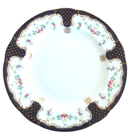 Antique Wedgwood Plates Richard Briggs 2 Hand Painted Cobalt Blue Floral Gilt - Picture 1 of 14